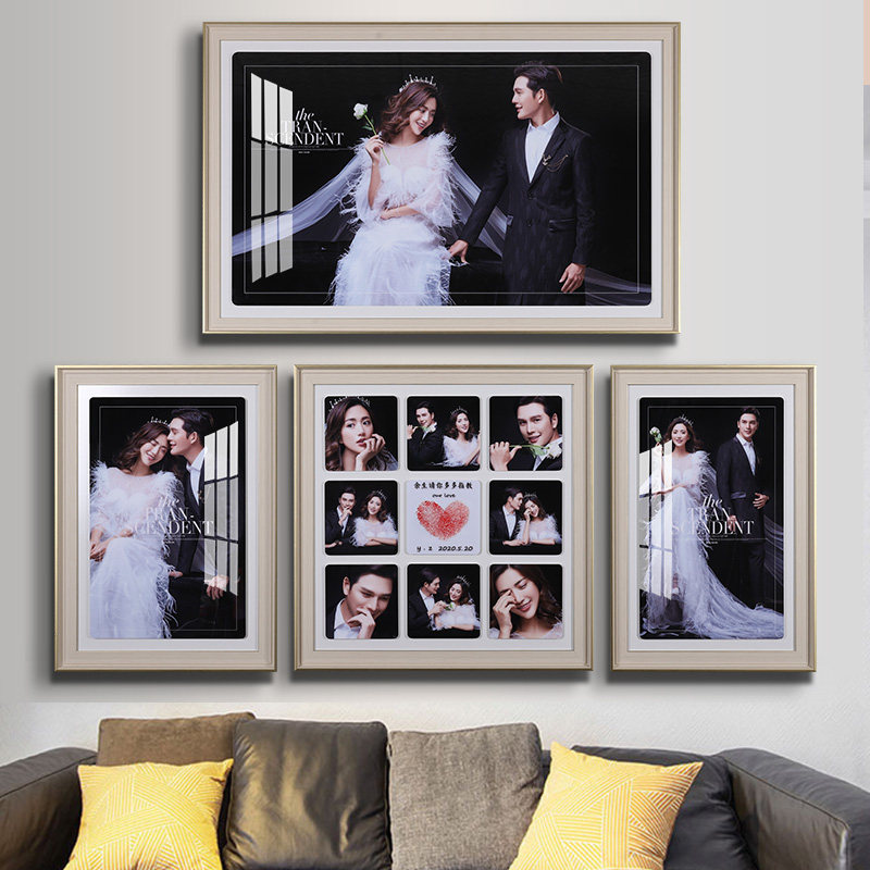 Wedding Dress Photo Photo Frame Hanging Wall Custom Photos Magnify High-end Photo Gallery Nine Palace Lattice Composition Photo Wall Wedding Photos Wedding Photos