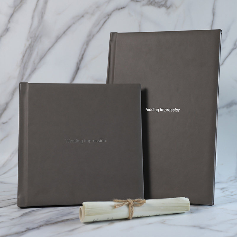 Photo studio with the same wedding album custom high-end high-grade gray leather photo book production album to make a wedding souvenir album