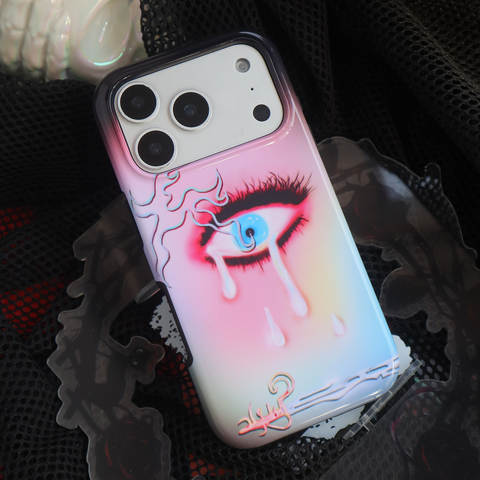 Dark Eye Glitch Gradient With Stand, DIY Friendly – Pro/Plus/Max/Air – 17, 16, 15, 14, 13, 12 iPhone Case
