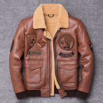 Winter weather-proof goat fur integrated male leather jacket turd collar short piece of body embroidery badge genuine leather jacket jacket