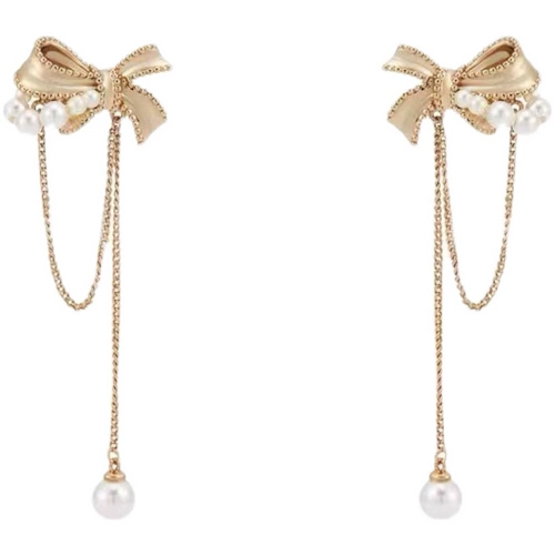 Изысканные золотые серьги с бантиком из жемчуга, (в наличии на складе)