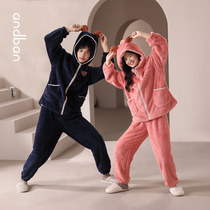 Ann couple pajamas womens winter new warm coral velvet hooded set cartoon mens large size home wear