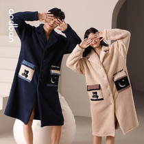 Anzhixian new couples robe womens autumn and winter coral velvet male Lady thick warm loose flannel bathrobe