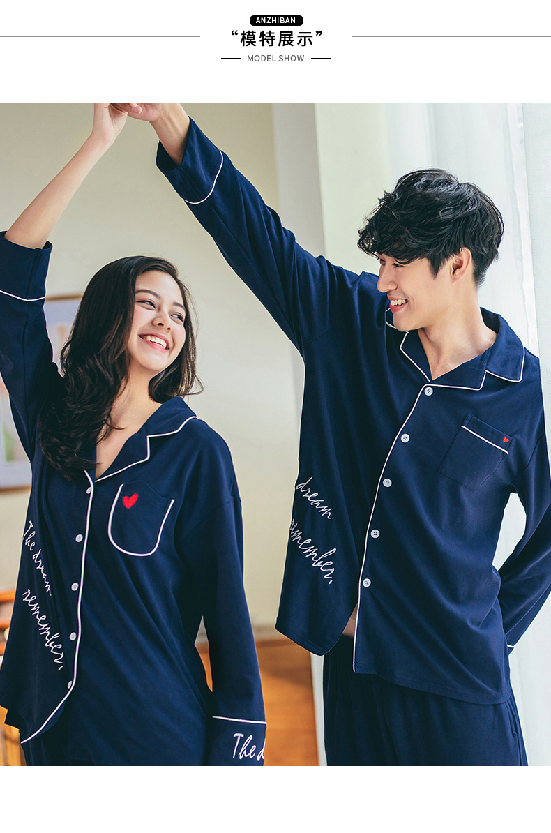 Một Zhi đồng hành couple đồ ngủ cotton dài tay áo mùa xuân và mùa thu cardigan giản dị nam giới và phụ nữ Hàn Quốc phiên bản của bông nhà dịch vụ phù hợp với đồ bộ cao cấp