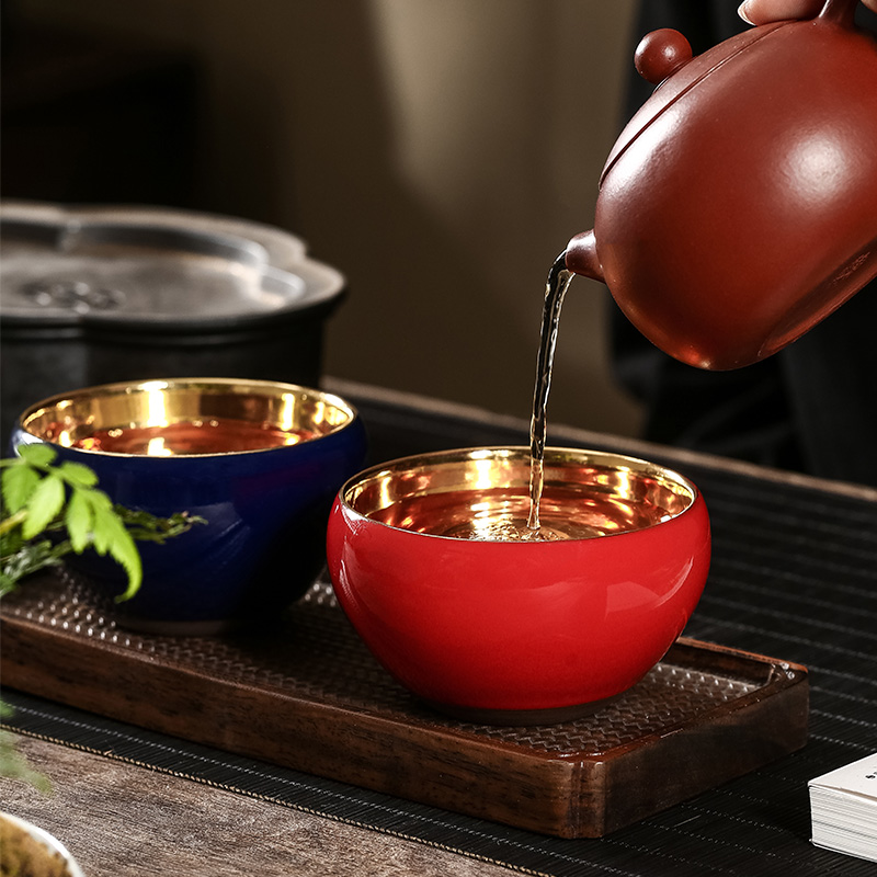 Li Kefeng hand-made gold cup 24K pure gold tea cup pure handmade ceramic gilt tea cup tea bowl master single cup