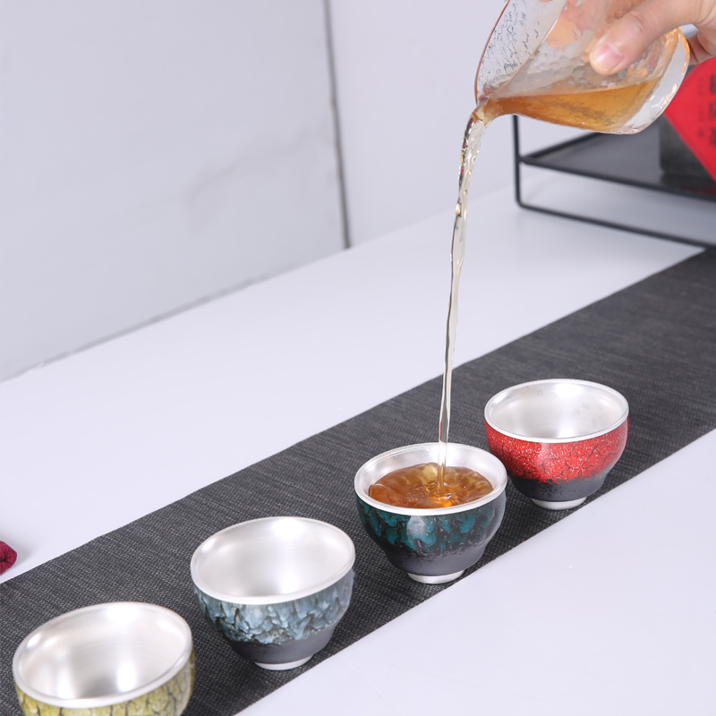 Big silver cup 999 sterling silver cup handmade ceramic kung fu tea set single cup kiln built gilt master cup