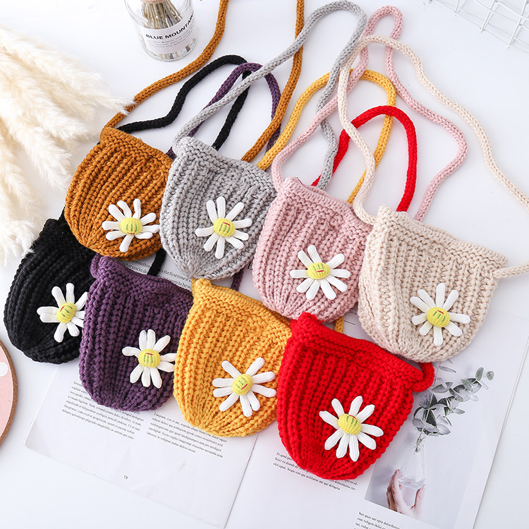 Children Pack South Korea ins Handmade Mao Line Knitted Princess Skew Satchel 5 Girl Autumn Winter Cute 100 Hitch Wallet