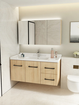 Original wood color bathroom cabinet combination toilet wash table toilet hand wash wash basin sanitary ware solid wood Japanese wood grain