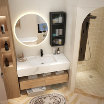 Light Extravagant Hotel Wind Bath Room Cabinet Combination Suit Toilet Wash Face Wash Table Double Countertop Wash Basin Rock Board Integrated