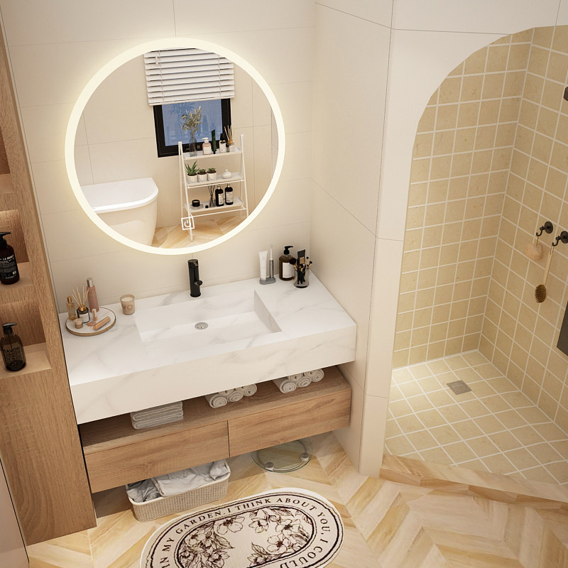 Light Extravagant Bathroom Cabinet Combination Makeup Dressing Room Washbasin Toilet Wash Face Wash Terrace Rock Board Integrated Basin Day Style Hotel