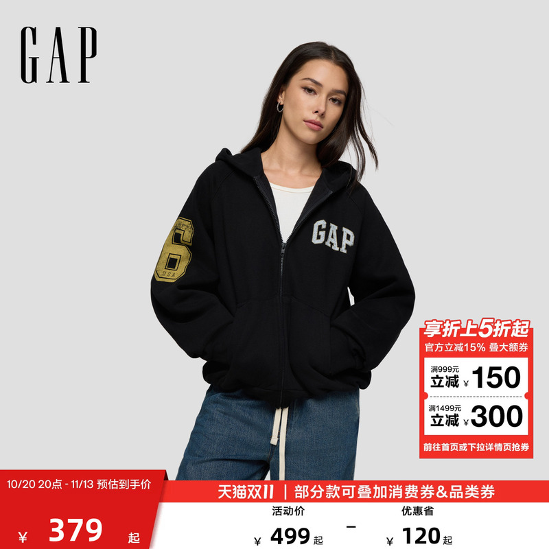 [Same Style as Cheng Yi] Gap Men's and Women's Clothing 2026 Autumn Trendy Printed Fleece Hoodie Sweatshirt 788127
