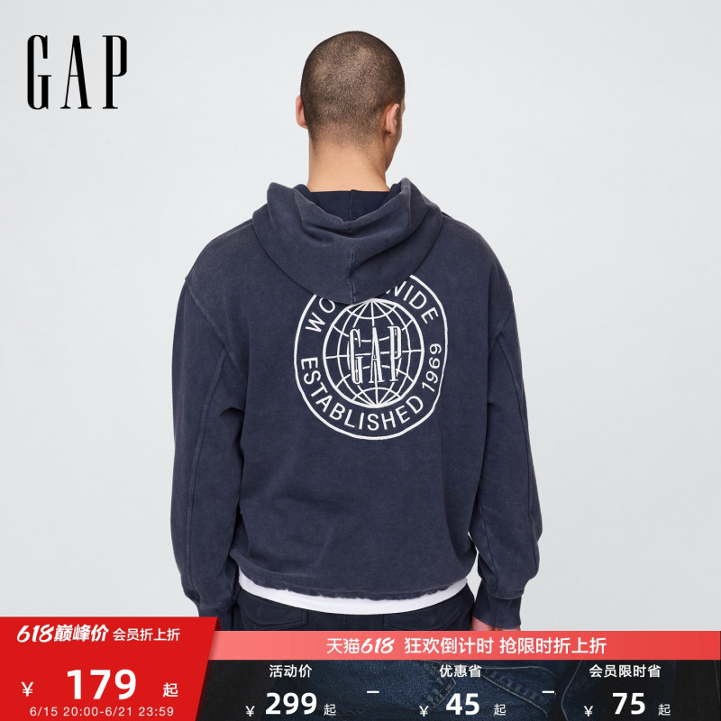 [Cheng Yi Endorsement] Gap Men's and Women's Spring New Style Washed Loose Hooded Sweatshirt Us Version 781229