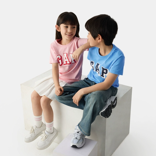 Gap, детская весенняя хлопковая футболка с коротким рукавом подходит для мужчин и женщин, комплект