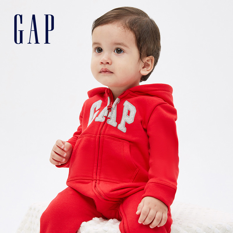 Gap baby logo bear ears hooded jumpsuit to keep warm and go out romper 652233 new autumn and winter