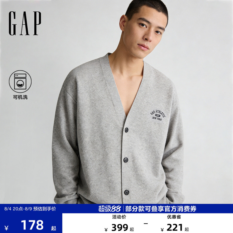 [Cheng Yi Endorsement] Gap Men's and Women's Clothing 2026 Autumn New Embroidered V-Neck Knitted Cardigan Top 854153