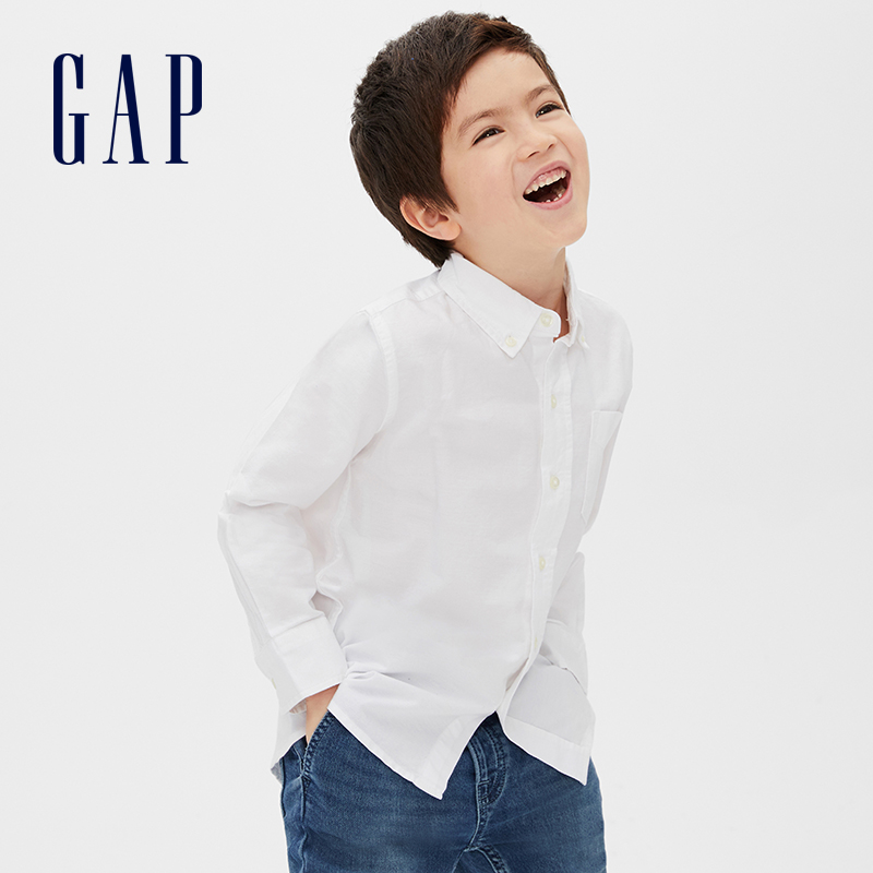 Gap boys handsome buckle lapel long-sleeved shirt Spring and summer 699648 children's cotton top white shirt