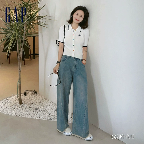 Gap Осенний трикотажный свитер для отдыха, футболка, в западном стиле, короткий рукав