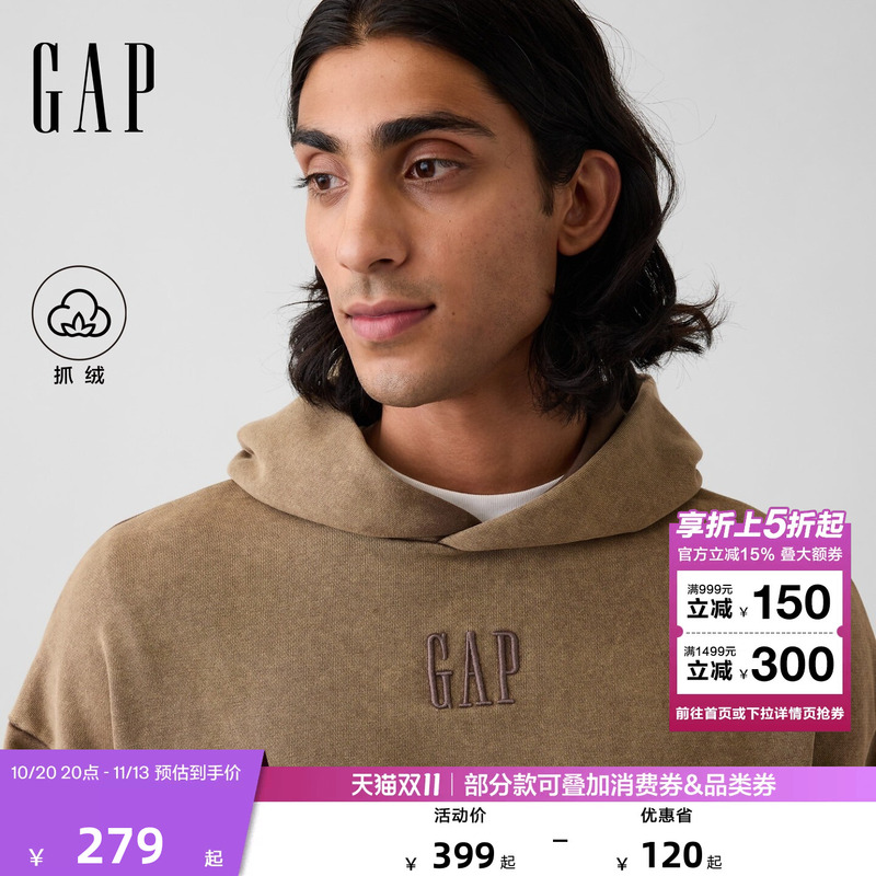 【Cheng Yi Endorsement】Gap Men's and Women's Clothing 2026 Autumn New Fleece Hooded Sweatshirt Us Version 000912707