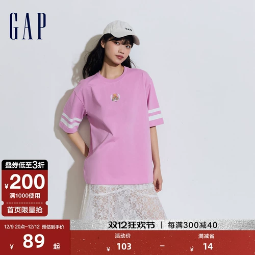 Gap Осенняя хлопковая футболка с коротким рукавом, с медвежатами, в американском стиле