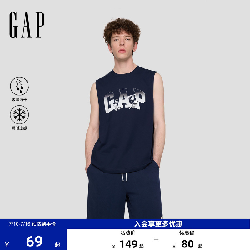 Gap Men's and Women's Clothing 2026 Summer New Logo Printed Loose Round Neck Sports Vest Sleeveless Top 892365