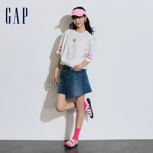 Gap Осенняя хлопковая футболка с коротким рукавом, с медвежатами, в американском стиле