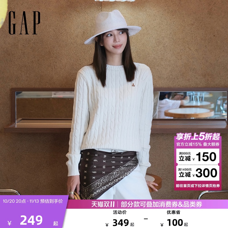 【Cheng Yi Endorsement】Gap Women's 2026 Autumn New Bear Pattern Cable Knit Sweater 2Sw623062