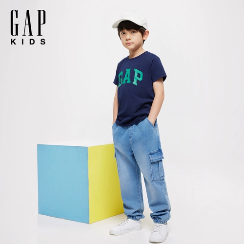 Gap, детская весенняя хлопковая футболка с коротким рукавом подходит для мужчин и женщин, комплект