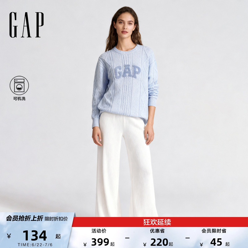 [Cheng Yi Endorsement] Gap Women's Spring New Plush Logo Round Neck Knitted Sweater Top 793614