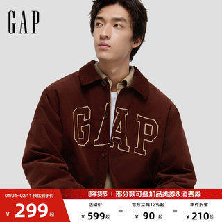 【成毅代言】Gap男装2025春秋刺绣logo灯芯绒宽松棉服外套791866