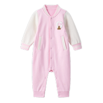 Gap婴儿2024秋季新款小熊logo加绒插肩袖连体衣儿童装爬服643422