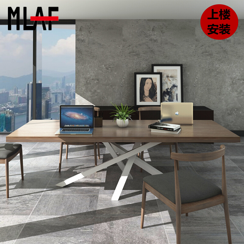 Nordic solid wood conference table negotiation table simple modern workbench industrial style long table loft desk creative