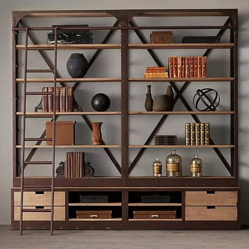 LOFT INDUSTRIAL WIND SHELF Shelf Creative Retro Iron Art Solid Wood Floor Shelf Storage Rack Shelf Separator