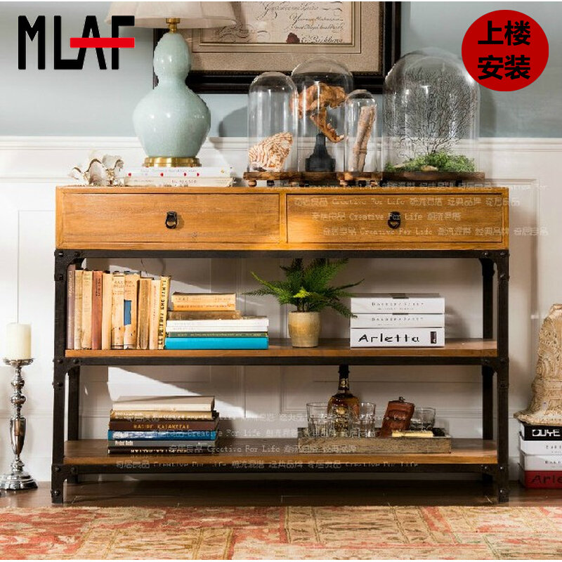 Solid Wood Dining Side Cabinet Retro American Tea Water Cabinet Making Old Iron Art Bookcase Wall Side Cabinet Xuan Guan Cabinet Loft Containing Cabinet