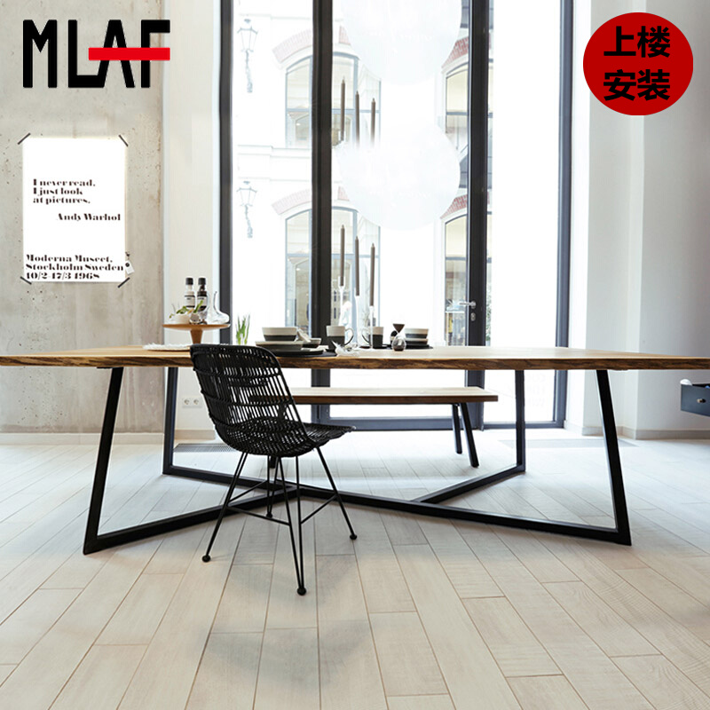 Nordic dining table industrial wind wrought iron solid wood desk loft computer table long coffee table conference table modern simplicity