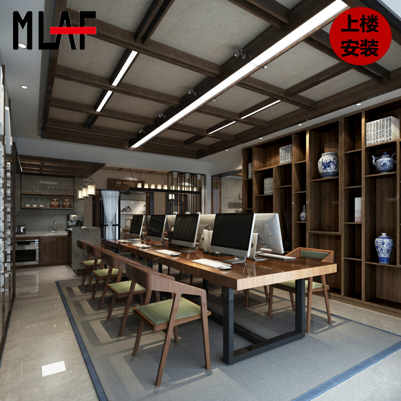 Nordic solid wood conference table simple modern industrial style desk log wood large board desk desk computer desk dining table