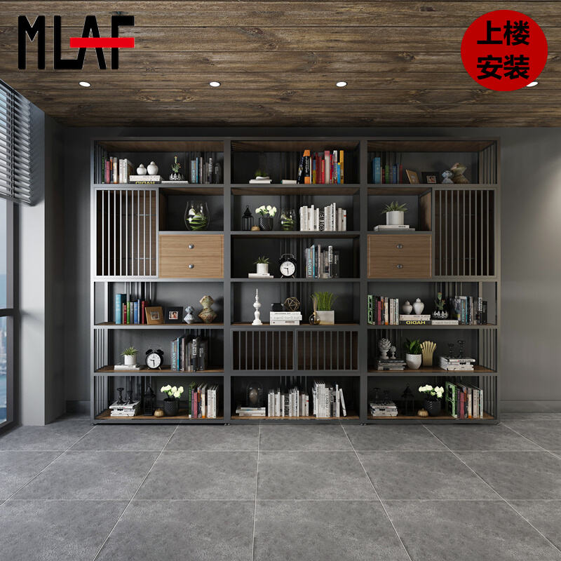 LOFT Solid Wood Bookshelves Ferrinless Art Display Framework Modern Simple Living Room Industrial Wind Bookshelves