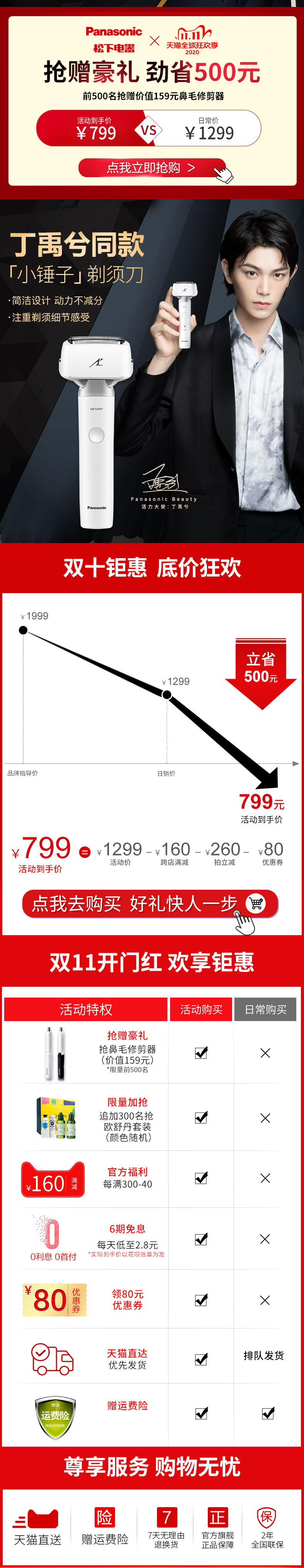 松下 朗达系列LM31 小锤子 往复式三刀头剃须刀 日本安来钢 图1