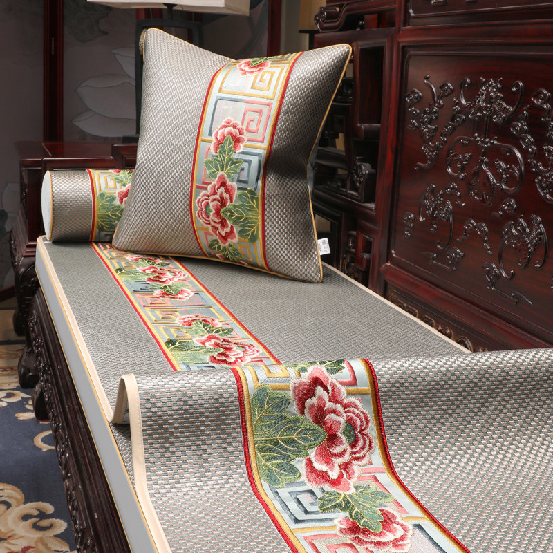 Cool mat sofa towels Summer ice silk cover set to make new Chinese red wood rattan mat cover with backrest non-slip for summer