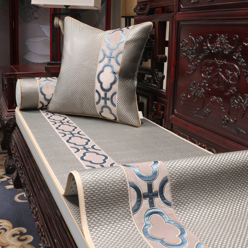 Customized sofa cover summer ice silk new Chinese mahogany furniture cool mat rattan seat cushion solid wood sofa towel light luxury