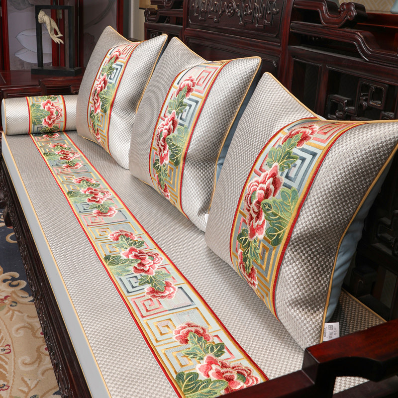 Sofa cushion summer cool mat ice silk cushion cover custom new Chinese mahogany furniture rattan mat non-slip sponge seat cushion