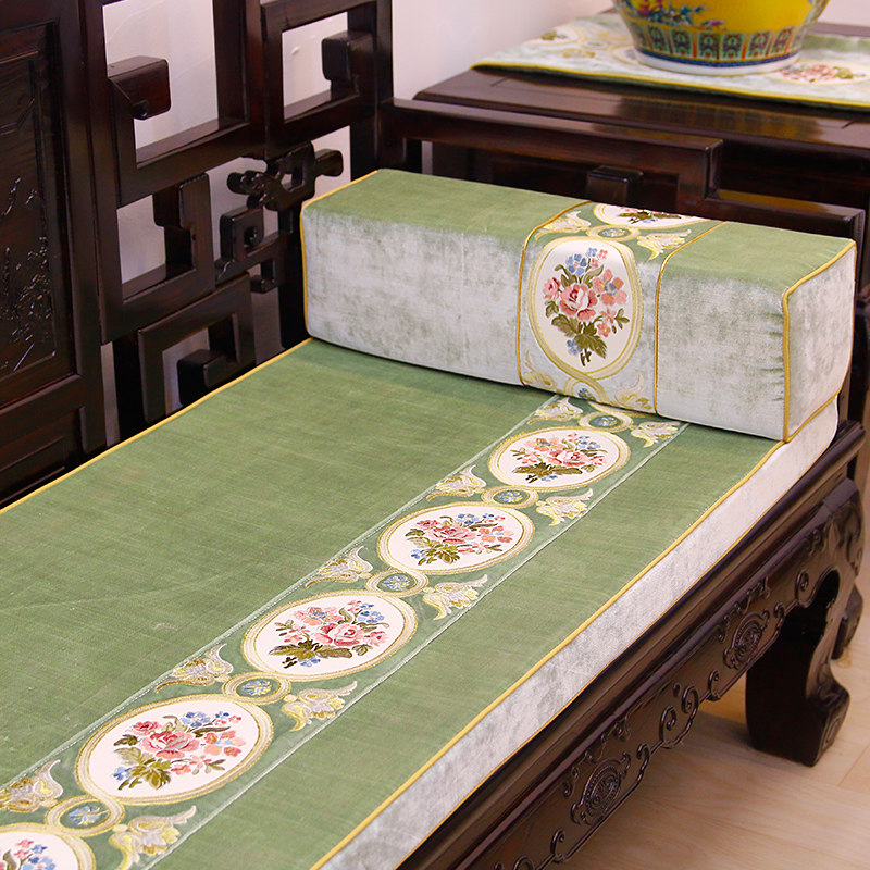 Red Wood Sofa Cushion Chinese Imitation Antique Solid Wood Furniture Embroidered Cushions Sofa Cushion Cover of 5 pieces of Cot Cushions