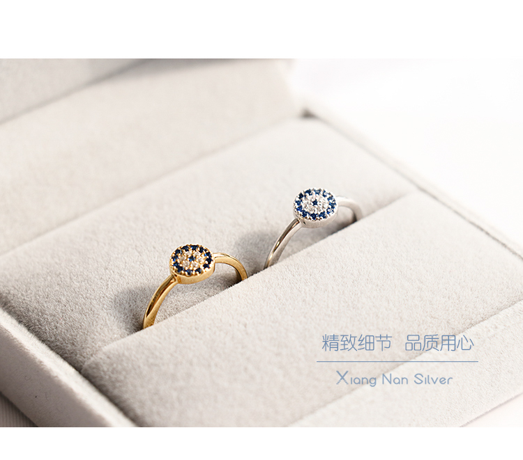 [South Lane] 925 sterling bạc mắt quỷ retro nhẫn tinh tế khí nhỏ Thổ Nhĩ Kỳ trang sức mở vòng nhẫn nam kim cương