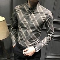 2020 new plaid shirt spring long-sleeved shirt casual slim free ironing male Korean version of the trend handsome top male