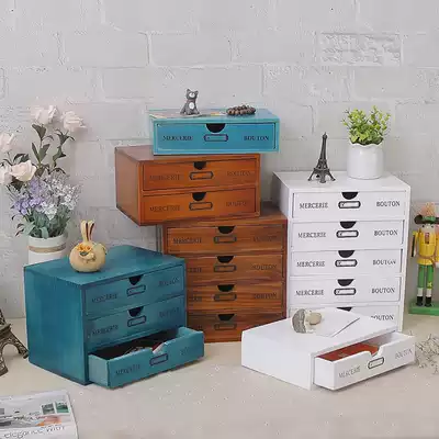 zakka wooden drawer type small storage box desktop storage cabinet office monitor computer height rack