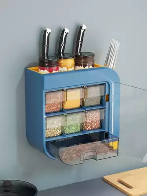 Wall-mounted seasoning box integrated multi-grid kitchen supplies household combination set hanging wall salt monosodium glutamate seasoning bottle jar