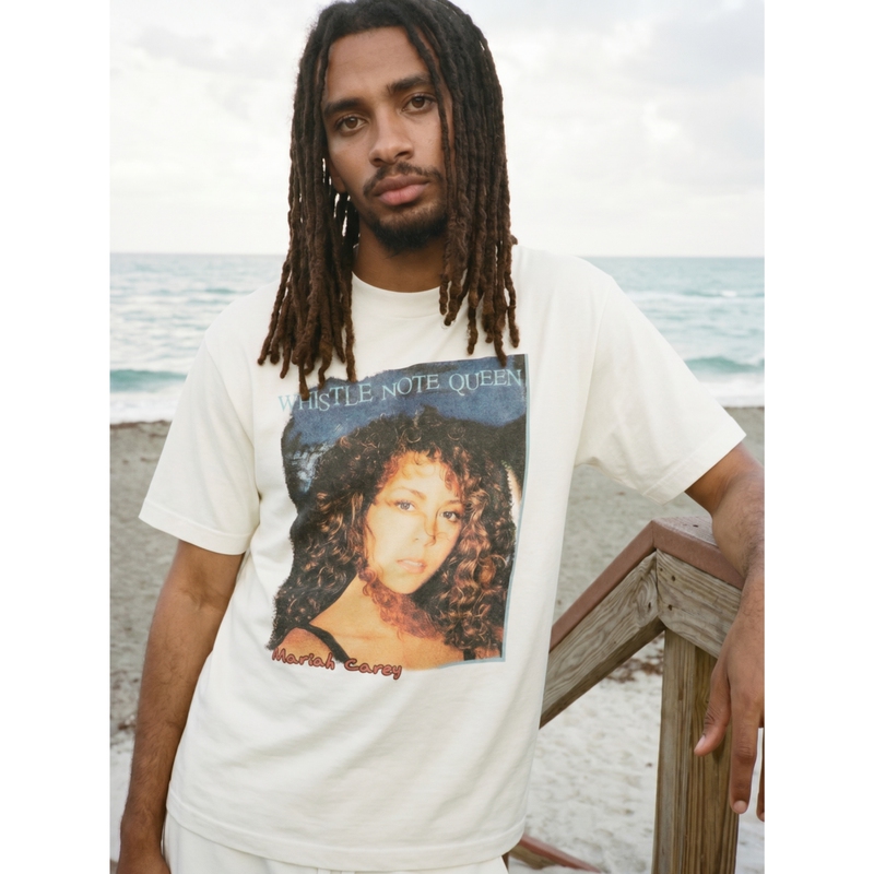 Comictree Summer Pure Cotton T-Shirt Maria Carey Classic Character Round Neck Regular Shoulder Boxy White Short Sleeve Men's