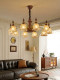 Medieval-Style Living Room Chandelier 2026 New Retro Walnut Color Master Bedroom Dining Room Lamp Amber Glass Hall Lamp