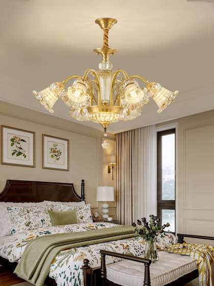 All-Copper American-Style Living Room Chandelier, Luxurious European-Style Lighting, Designer High-End Light Luxury Villa Lobby Dining Room Copper Lamp