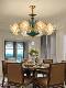American-Style All-Copper Living Room Chandelier, European-Style Ceramic Crystal Vintage Lighting, High-End and Elegant Copper Lamp for Villa Lobby and Dining Room