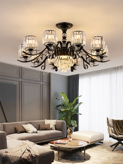 Light Luxury Crystal Living Room Chandelier, Luxurious and Grand Main Light, American Modern Minimalist Ceiling Lighting Combination, Whole House Package
